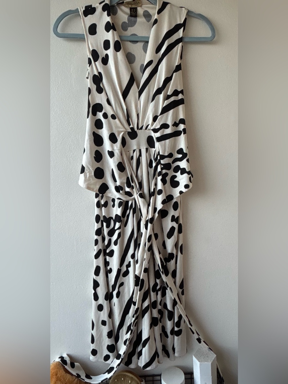 ISSA London Black & White Printed Tie-Front Maxi Dress